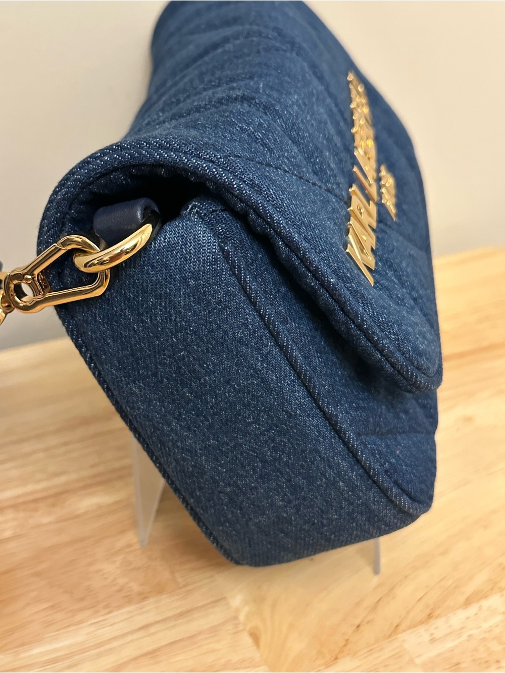 Karl Lagerfeld Quilted Dark Blue Denim Crossbody with Gold Logo - Picture 7 of 16